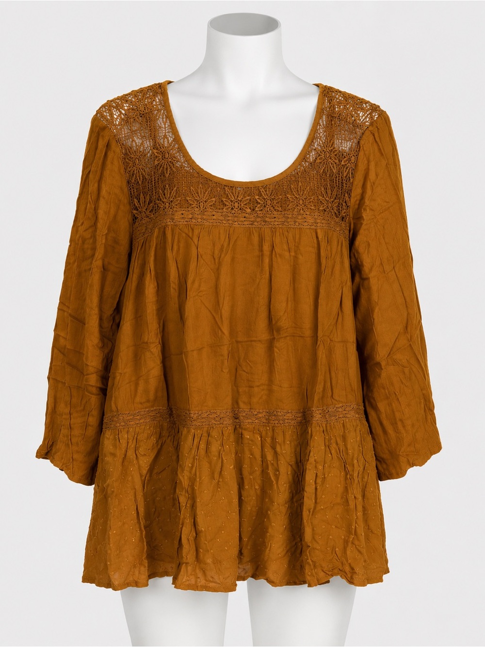 Modcloth Rust Crochet Yoke Peasant Tunic